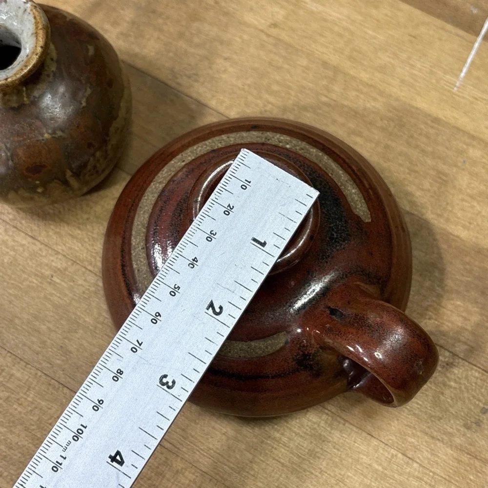 Vintage Studio Pottery Mini Vase & Handled Vessel Drip Glaze Earth Tone Set